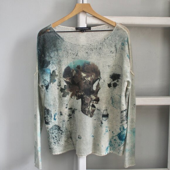 Skull Cashmere Sweaters - Skull Cashmere Thunder Sweater Distressed Tye Dye Print 100% Cashmere sz Medium